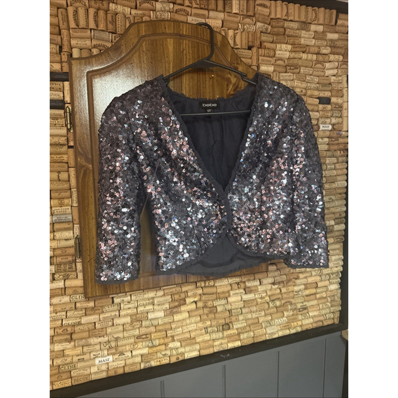 bebe Sweaters - Vintage Y2K BEBE Sequin Silk Shrug Cropped Cardigan Size 00